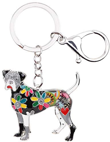 WEVENI Emaille Legierung Boxer Hund Schlüsselanhänger Haustier Charms Schmuck für Frauen Mädchen Tasche Auto Brieftasche (Schwarz)