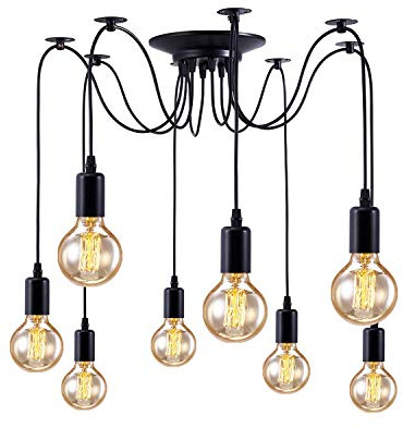 8 Heads Spider Lights, Sspider Lights Ceiling, Spider Pendant Lighting Ceiling Chandelier, (Each with 5.9Ft/1.8M Wire) E27 Vintage Ceiling Lights Industrial Light Fixture for Bedroom Kitchen Bar