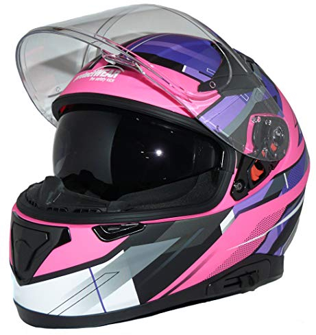 protectWEAR Casco moto integrale con visiera parasole integrata e visiera pieghevole 917-PL-XL, rosa viola