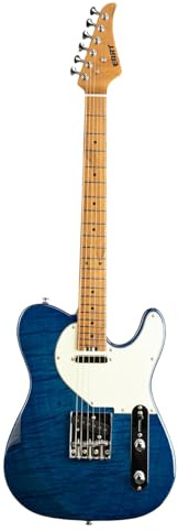 EART NK-C1 Classic E-Gitarre Roasted Maple Griffbrett, Edelstahlbünde, Flame Maple Furnier, Blau