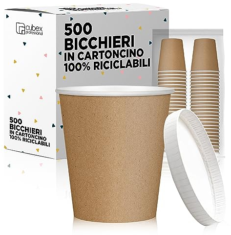 cubex professional 500 Bicchieri in cartoncino da 75 ML Avana + 500 Coperchi da 75 ML, per Caffè, Acqua, Bevande Calde e Fredde, 100% Riciclabili