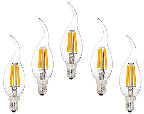 BAISHICHENG Lampadine LED E14 Dimmerabile Luce Calda, 6W Fiamma Candela Lampadina E14 LED per Lampadario, Equivalenti 60W Luminosa Risparmio Energetico, 600LM 2700K Lampade Dimmerabile, 5 Pezzi