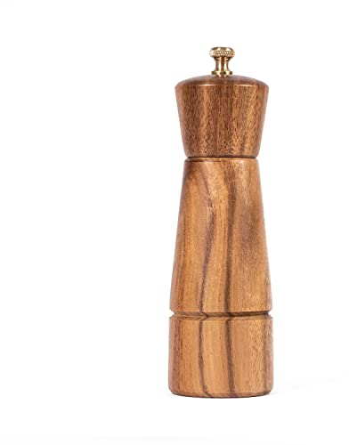 DeroTeno Salzmühle, Salz mühle mit verstellbarem Keramik-Mahlkern, Akazienholz, 16,5 cm Höhe, Boden DIA: 5 cm (Tablett ist NICHT im Lieferumfang enthalten)