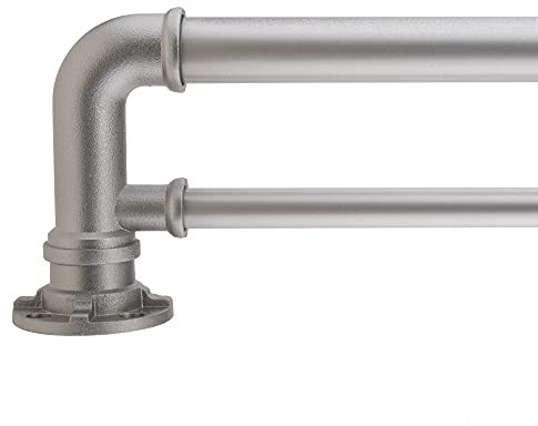 Decopolitan 1 Industrial Double Curtain Rod Set, 36 to 72 Inches, Antique Silver