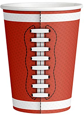 Amscan 9912278 - Becher Touchdown, 6 Stück, Fassungsvermögen 500 ml, Papier, Football, Einwegteller, Partygeschirr, Motto-Party