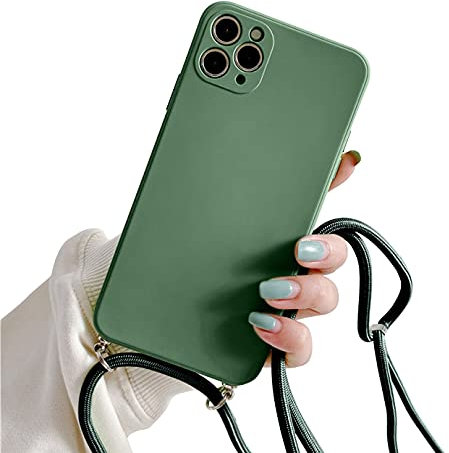 Sitthyw Coque avec Cordon pour iPhone 12 Pro(6.1), Collier pour Étui Colliers de cellulaire Silicone Corde Étui de Protection Réglable Lanyard Case TPU Bumper pour iPhone 12 Pro, Vert foncé