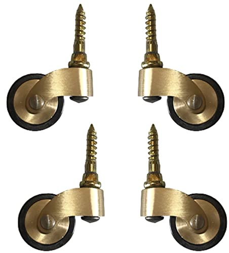 4er Set Universalrollen aus massivem Messing,Antik Vintage Poliertes Messing Möbelrollen,360° Lenkrollen,Transportrollen,25mm Rollen,Gummiräder Mit Schrauben,für Möbel,Sofa,Last 150kg