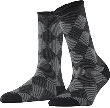 Burlington Damen Dalston Socken atmungsaktive Baumwolle Wolle verstärkt mit flacher Naht für druckfreie Fußspitze modisch gerippt mit Argyle ONE-SIZE-FITS-ALL als Geschenk 1 Paar