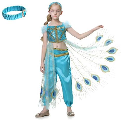 Lito Angels Prinzessin Jasmin Kostüm Kleid mit Stirnband Verkleidung für Kinder Mädchen, Top und Hosen Set Größe 9-10 Jahre 140, Stil G