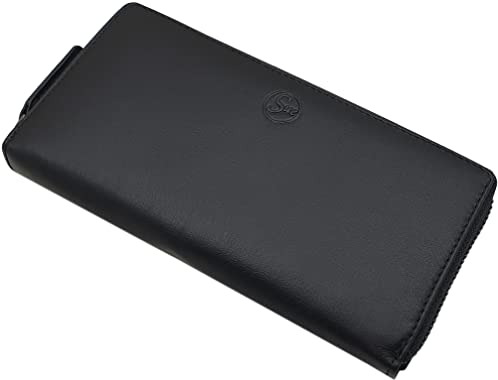myledershop Große Rind-Nappa Leder Damen Geldbörse/Geldbeutel/Portemonnaie/Portmonaise/Geldtasche/Portmonee mit RFID & NFC Schutz in Schwarz