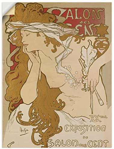 ARTland Wanddeko Wandtattoo selbstklebende Vinylfolie 60x80 cm Frau Haare Kleid Feder Plakat für die XV Ausstellung des Salon des Cent 1896 Jugendstil Alfons Mucha R2MW