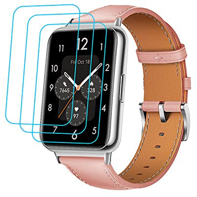GIOPUEY Correas Compatible con Huawei Watch FIT 2, piel genuina La Correa + 3 Piezas Protector de Pantalla, [Resistente al Desgaste] [Transpirable] Pulsera - pink