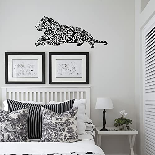 PLIGREAT Großformat Leopard Wandaufkleber, Gepard Aufdruck Wandtattoo Afrikanische Tiere Wandkunst Aufkleber für Schlafzimmer Wohnzimmer Sofa Hintergrund Büro Wanddeko, 116x39 cm