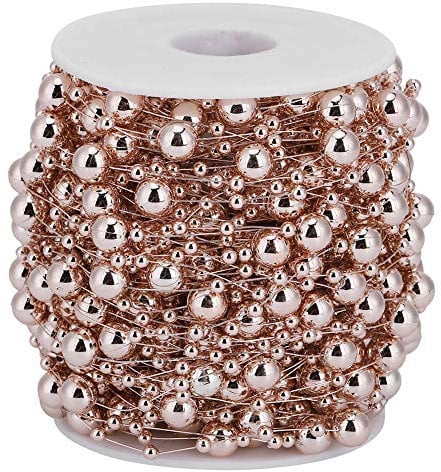 Christmas Tree Beads, Artificial Pearls String Beads Chain Rose Gold Garland Roll of Beads for DIY Christmas Wedding Decoration, 30m
