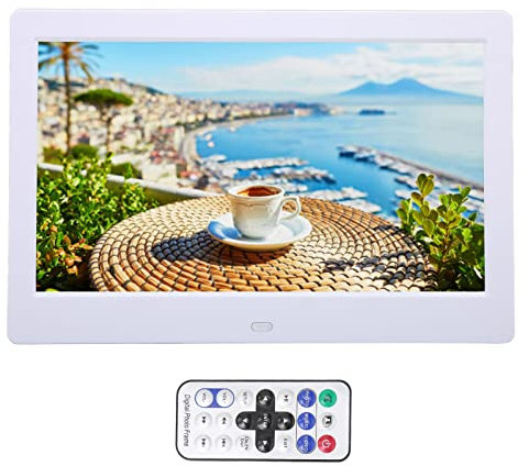 10,1 Zoll Digitaler Fotorahmen, Intelligenter Digitaler Bilderrahmen mit 1024 X 600 TFT LCD Display, HD LED Elektronisches Album, Unterstützt Automatische Wiedergabe, Kalender und Wecker(EU Weiß)