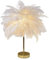 Dechoga Plume Lampe de Table Interrupteur Tactile USB Plume d'Autruche Lampe de Bureau 3 Couleurs Gradation Lampe de Bureau avec Base en Métal Doré 30pcs Plume pour Chambre d'enfant Filles