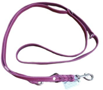 Hundeleine aus Fettleder, 3fach verstellbar, 2,70m lang mit Bolzenhaken aus Chrom, Doppelführleine, geflochten, 12mm/15mm (Pink, 15mm)
