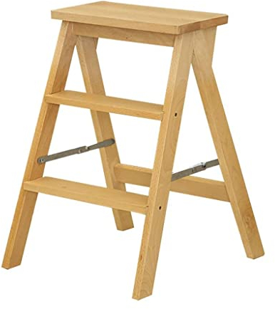 Tritthocker Klapptrittleiter Holz Holz Klapptrittleiter Treppenstuhl – 3-stufige Leiter (Braun)