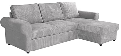 Mirjan24 Eckcouch Usero Cord mit Bettkasten und Schlaffunktion, Polsterecke mit abgerundete Armlehnen, Ecksofa Bettsofa, L-Form Sofa, Couch, Schlafcouch, Polstergarnitur (Poso 110)