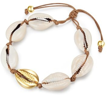 Lulu & Jane Damen Textilarmband Metall-Legierung gelbgold Textilarmbandfarbe braun Muschel Modeschmuckarmband