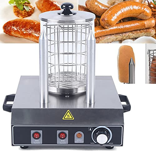 Hot Dog Warmer Hot Dog Maschine Würstchenwärmer Bockwurstwärmer Edelstahl mit 2 Heizspießen 422W Wird verwendet, um Wurst und Brot zu erhitzen