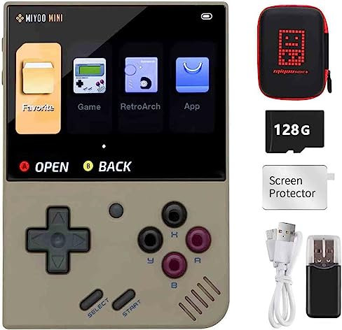 Miyoo Mini Plus Consola de Juegos de Mano, Tarjeta TF de 128 G con 15000 Juegos clásicos, Consola de Juegos Arcade con Pantalla de 3.5 Pulgadas, Compatible con Modo de Punto de Acceso WiFi