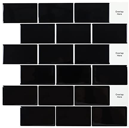 10 Stück Metro Fliesen 3d Selbstklebende Fliesenaufkleber, Schwarz Klebefliesen Fliesenfolie Subway Fliesendekor für Küche Bad (30.5x30.5 cm)