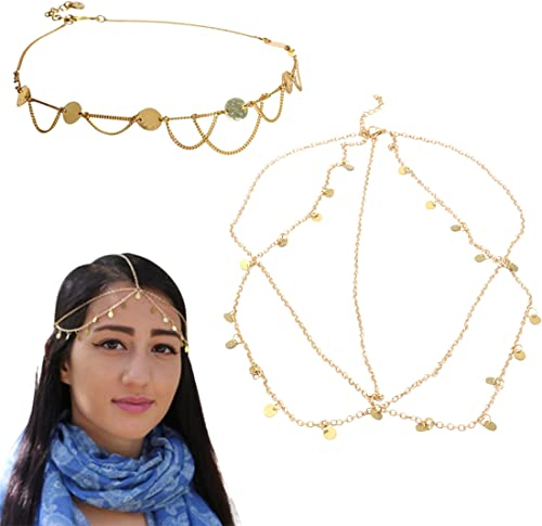 IUDWCG - 2 Pcs Oro cabeza cadena borla novia cabeza cadena joyería boho diadema borla cadena cadena diadema para mujeres y niñas