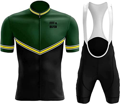 Herren Radtrikot Set- Herren Fahrrad Trikot Kurzarm- Schnell Trocknend Atmungsaktiv Fahrradbekleidung Fahrradtrikot, Radsport Set mit 3D Cushion Shorts (Grün,XL)