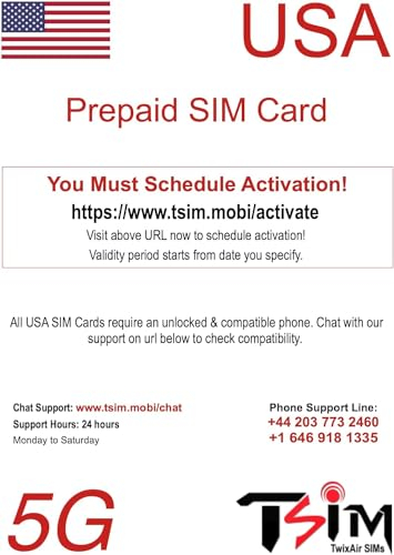 PrePaid USA SIM-Karte Unbegrenzt eingehende und ausgehende Anrufe/SMS | Ultra High Speed 5G Datenzulassung. Hotspot/Tethering/Internet-Sharing erlaubt. (Unbegrenzt + CanMex x 2 Monate)