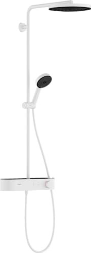 hansgrohe Duschsystem Pulsify S, Brausekopf 260mm, Duschset mit Thermostat, Handbrause, Brauseschlauch, Duschstange, Regendusche (Kopfbrause) mit 1 Strahlart, Mattweiß