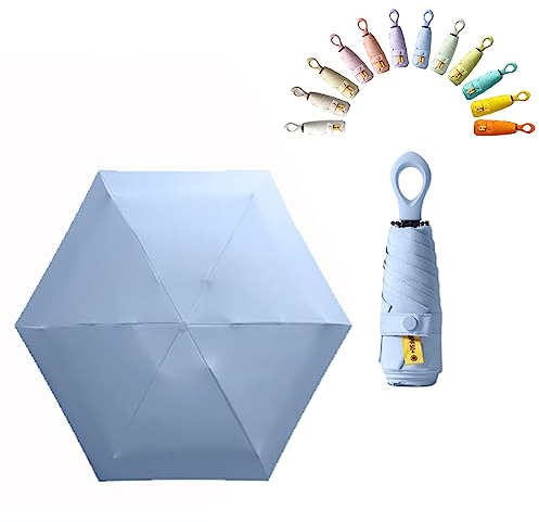 Mini Sun Travel Umbrella Ring handle Coating Layer Fabric Blocking/anti UPF 50 UV Protection 99.9% Compact Folding Purse Umbrella/Lightweight Small Portable Backpack/Rain Sun/Men Women Kids