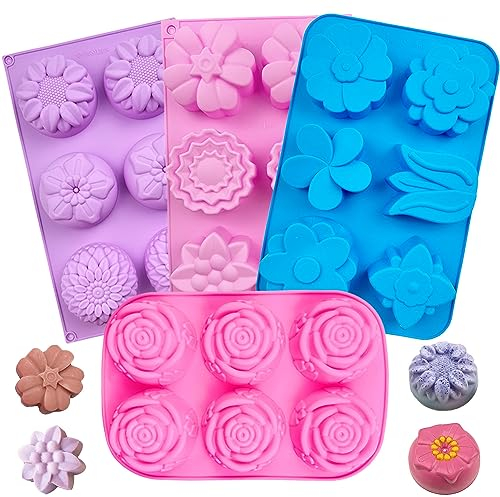 Moldes para Jabones, 4pcs Moldes de Silicona para Jabones, Molde Jabon de 6 Cavidades, Moldes para Jabones para Manualidades, Fabricación de Jabón Hecha a Mano (Color al Azar)