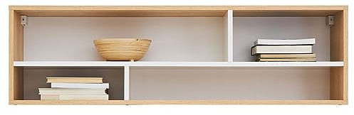 Mirjan24 Wandregal Pezru PX12 mit 4 Fächer, Hängeregal für Kinderzimmer/Jugendzimmer, B:120 x T:22 x H:35 cm, Schweberegal, Regal, Ablagen, Hängeschrank (Biskuit-Eiche + Weiß Lux)