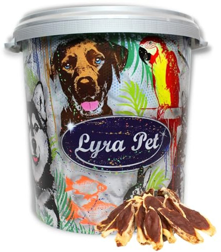 Lyra Pet® | 5 kg Kaninchenohren gefüllt mit Ente in 30 L Tonne| Getrockneter Kausnack | Wiederverschließbarer Beutel | Fettarmes Hundefutter | Ideal als Belohnung für Hunde | Reich an Nährstoffen