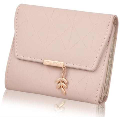 Wisebom Porte Monnaie Femme en Cuir PU, Petit Porte Monnaie Femme Lisse et Souple Porte Feuilles pour Femme, Porte-Monnaie Court avec Zippé, Portefeuilles Pochette Femme (Rose)