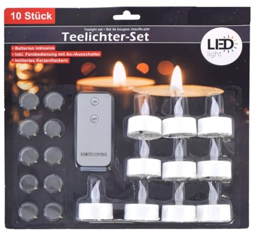 Makotex LED Teelichter 10er Set mit Fernbedienung flackernde Kerze inkl. Knopfzelle