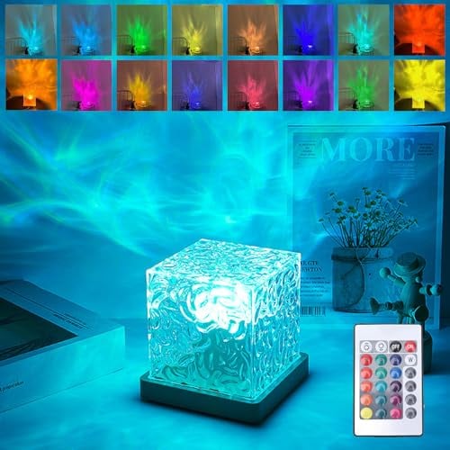DAZZTIME LED Tischlampe aus Kristall,Acryl Diamant Nachttischlampe,LED Tischlampe Kristall,Wave Lamp Tischlampe,Mit Fernbedienung,Rgb Farbwechsel Nachtlicht für Schlafzimmer,Wohnzimme.