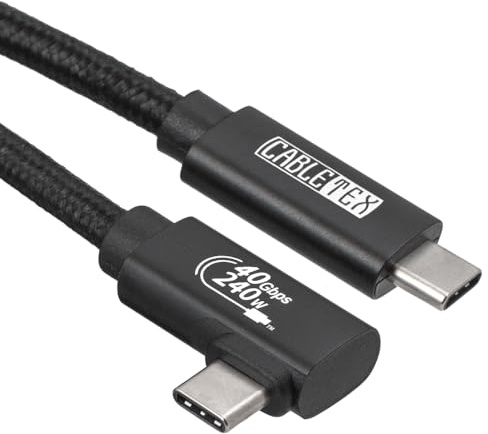 CABLETEX USB 4 Kabel gewinkelt 1m, Unterstützt 8K HD Display, 40 Gbit/s Datentransfer, 240W USB-C Ladekabel, für Typ-C Laptops, MacBook Pro M1&M2, Monitor, Docking-Station und mehr