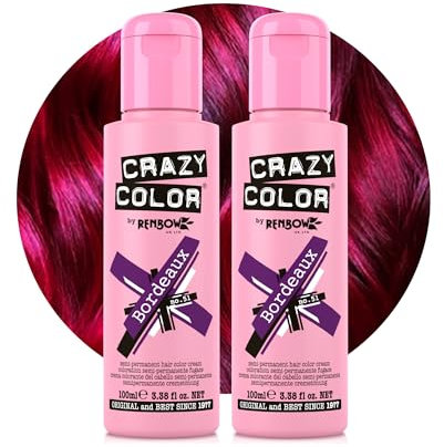 Crazy Color Vibrant Bordeaux Semi-Permanent Duo Hair Dye. Highly Pigmented Plum Wine Conditioning & Oil Nourishing Vegan Formula | No Bleach or Ammonia | 200ml