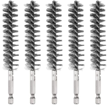 sourcing map 5Pcs Bore Brush Stainless Steel 18mm Dia Cleaning Twisted Wire Brush Tube Pipe Cleaner with Handle 1/4 Inch Hex Shank for Tubes, Ports, Bearings
