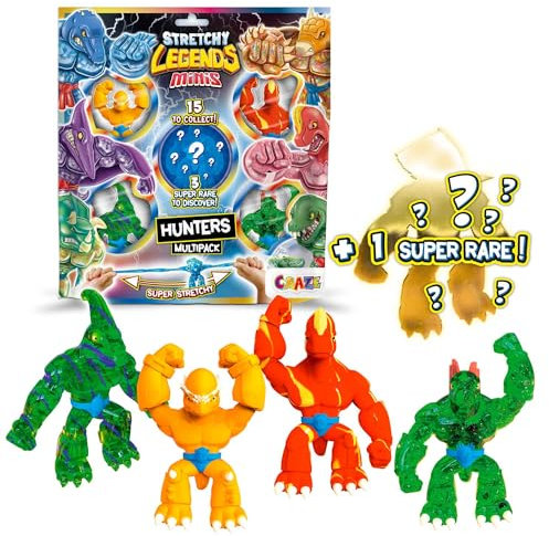 STRETCHY LEGENDS Minis Multipack Hunters - 5X Elastische Actionfiguren für Kinder, Klebrige & Dehnbare Superhelden Figuren zu Sammeln