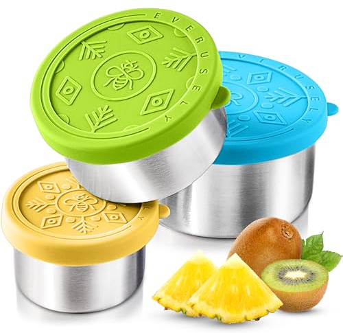 Everusely - Edelstahl-Lebensmittelbehälter - 3er Pack, Summer - Metall-Lunchbox Snackbehälter für Büro, Aufbewahrung zu Hause - Auslaufsichere Deckel