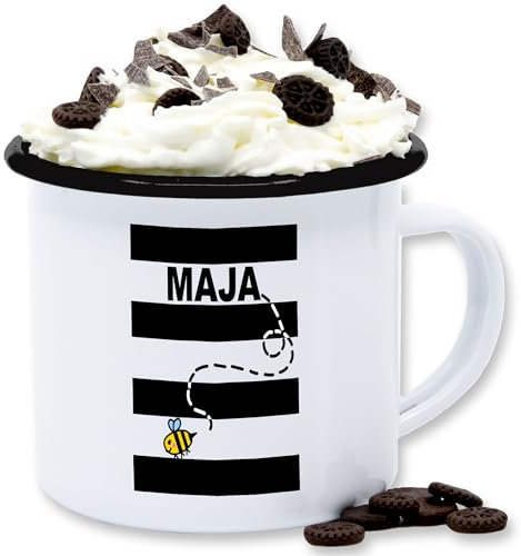 Emaille Tasse Blechtasse - & - Tassen - Bienen Kostüm Maja Karneval I Kostüm Biene Fasching - 300 ml - Weiß Schwarz - fasching- imker becher carnevale bienchen karnevals faschings carnival
