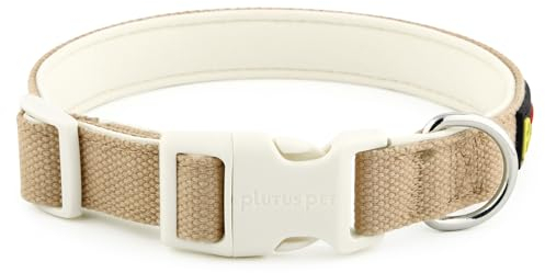 Plutus Pet Hundehalsband aus Baumwolle, strapazierfähiges Halsband mit weicher Polsterung, verstellbar und bequem für kleine, mittelgroße und große Hunde, Beige, M