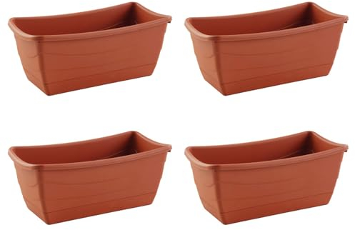 HAC24 4X Pflanzschale Eckig aus Kunststoff Terracotta 26 x 13 cm Blumenkasten Blumentopf Pflanzentopf Pflanzgefäß
