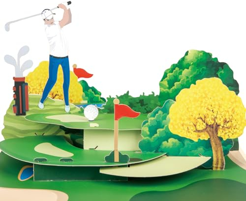 Magic Ants 3D Pop-Up Golfkarte, Golfer Swingt Schläger, Golfplatz mit Fahne, Sandbunker, Wasserhindernis, Perfekte Geburtstagskarte für Golfer, Vatertagskarte, Golfgeschenk
