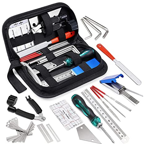 SYH&AQYE Kit de Herramientas de Reparación de Guitarra de 25 Piezas, Herramientas de Guitarra para Configuración, Ajuste y Reparación de Entonación, Kit de Mantenimiento de Guitarra para Bajo