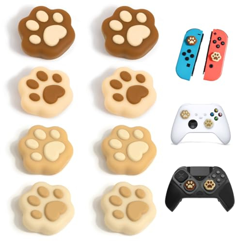 KSJEHW 8PCS Katzenpfotenform Daumengriffkappen, Weiche Silikon-Joystick-Abdeckung, Kompatibel mit Nintendo Switch/OLED/Switch Lite (Milk Tea Brown)
