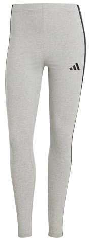 adidas Mujer Essentials 3-Stripes Cotton Leggings, Medium Grey Heather/Black, XL